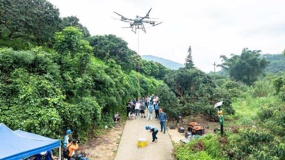 广州从化五万斤荔枝保住了！暴雨致道路中断，无人机铺出“天路”