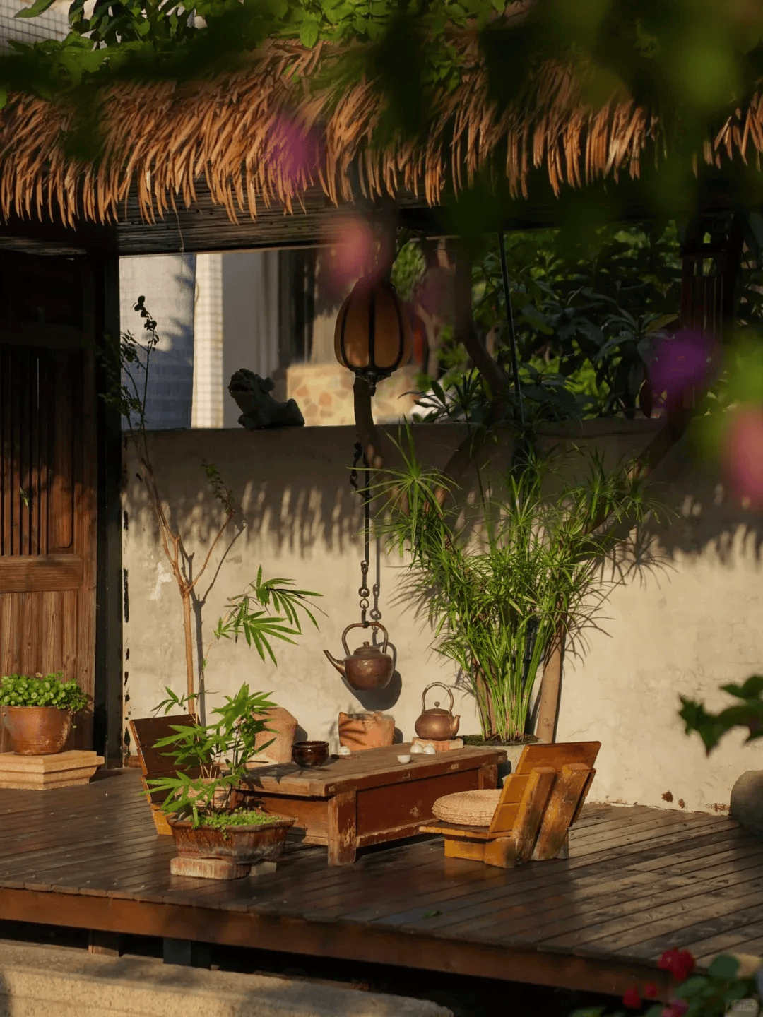 等退休了,一定要在院子里建个茶室,喝茶赏花晒太阳