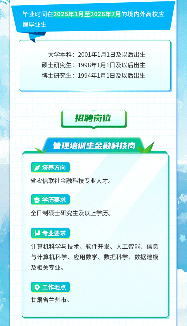 【团团帮就业】2026年甘肃农信校园招聘公告