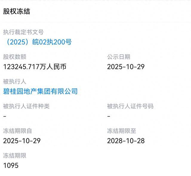 碧桂园地产被冻结12.32亿元股权:累计被执行金额逾62亿元(图1)