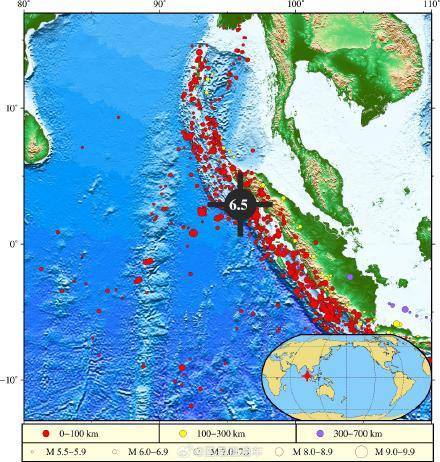 印尼苏门答腊岛北部西岸远海海域发生6.5级地震，或引发局地海啸