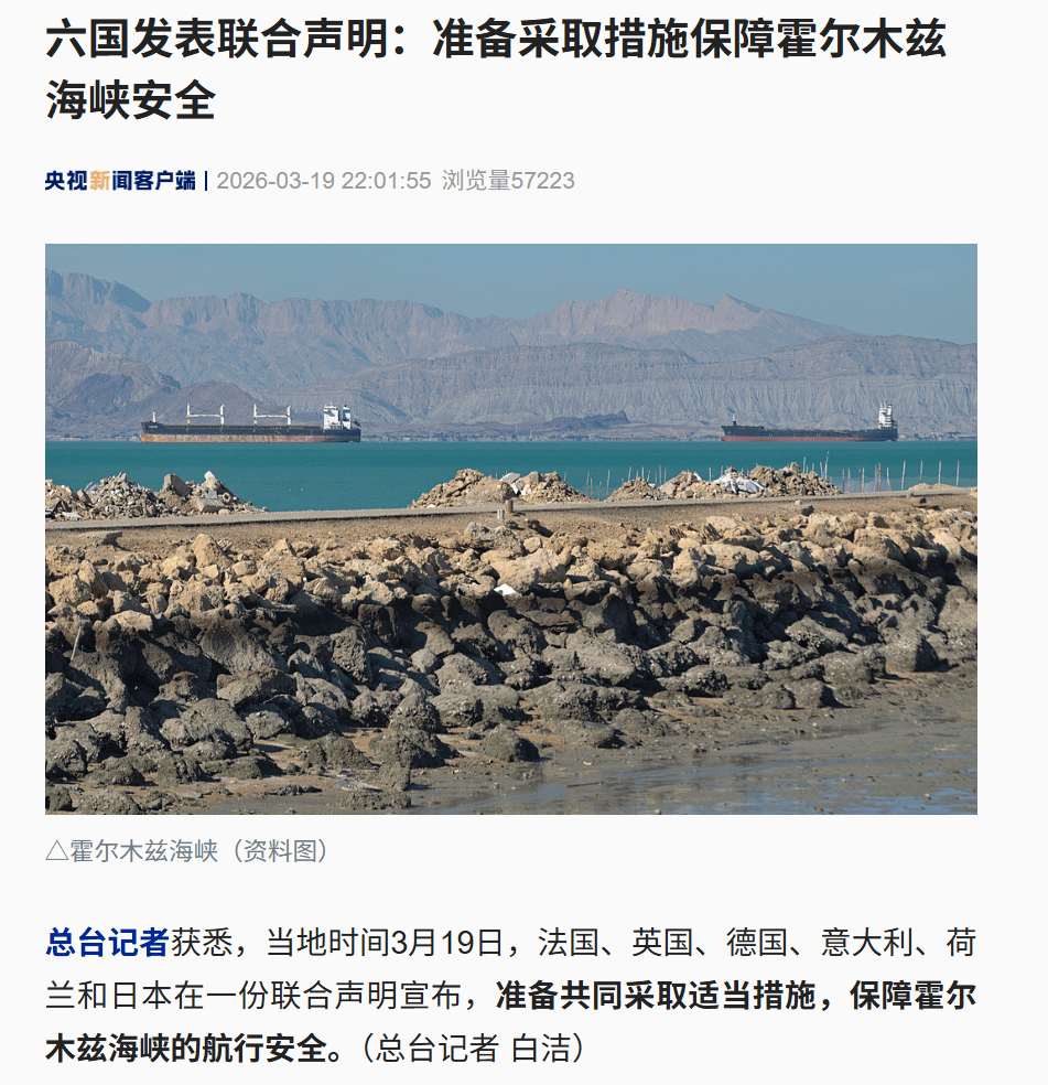 6国联合声明:采取措施保障霍尔木兹海峡安全