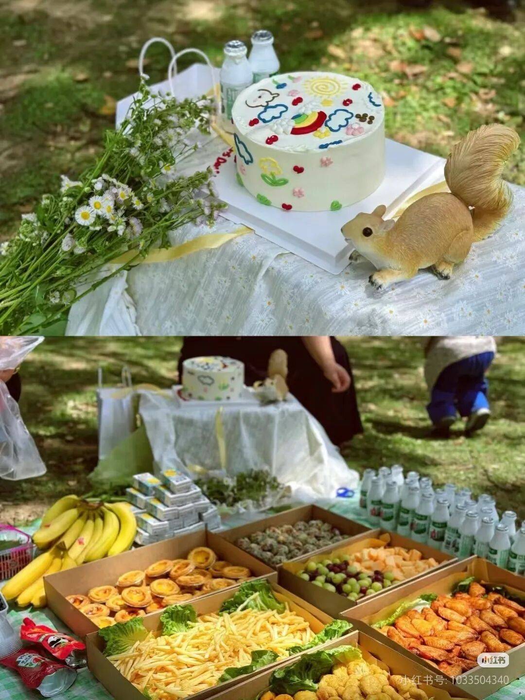 全体人员在指定的草坪上铺上野餐垫分享自带的美食老师引导幼儿学会
