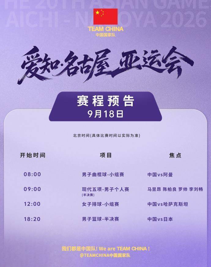 中国男篮冲击决赛 男子曲棍球队迎首秀 亚运会明日赛程→
