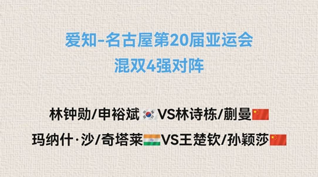亚运会乒乓球：混双4强出炉！莎头横扫张本松岛，动漫轻松赢印度