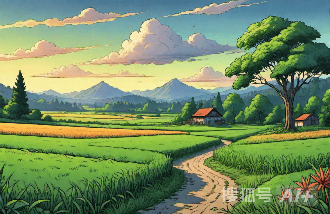 初夏的田野,秧苗青青树葱茏